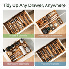 Carbonized Bamboo Kitchen Drawer Organizer, 5 Slots Expandable Silverware Organizer, Utensil Holder & Cutlery Tray, 2.2" Deep for Extra Capacity, Non-Slip Feet Included