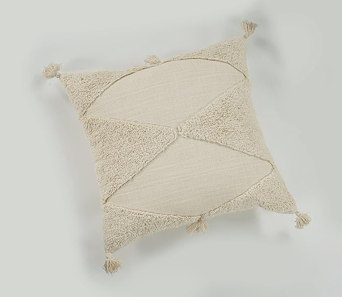 GRUHUM Throw Pillow Covers 18x18-Set of 2 Boho Decorative Handwoven Fancy Tufted Cushion Case for Living Room Bedroom Sofa Couch Farmhouse Car Home Decor Cotton Comfy Square Modern 18x18 inch,Cream