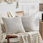 Fancy Homi 2 Packs Neutral Grey Euro Decorative Throw Pillow Covers 26x26 Inch for Couch Bed Sofa, Rustic Farmhouse Boho Home Decor, Soft Corss Corduroy Patchwork Textured Square Cushion Case 66x66 cm