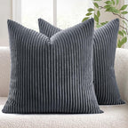 MIULEE Winter Pack of 2 Corduroy Soft Soild Decorative Square Throw Pillow Covers Set Cushion Cases Pillowcases for Sofa Bedroom Car 20 x 20 Inch 50 x 50 Cm Grey