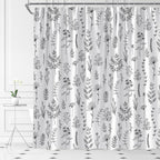 Black White Botanical Shower Curtain Boho Floral Farmhouse Neutral Cute Leaves Plant Retro Flowers Bathroom Curtain Set with Hooks(59" Wx70 H)