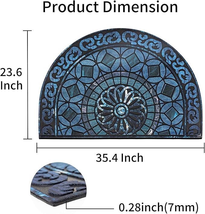 Door Mat Welcome Mat, Heavy Duty Outside Door Mat 23.6 x 35.4 Inch Round Front Door Rug Doormat for Entrance Home Non-Slip Rubber Rug for Front Door, Entryway, Patio (Blue)