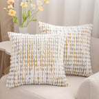 LUOYEHK Boho Throw Pillow Covers 18x18 Inch Set of 2 Chenille Tufted Pillowcase Farmhouse Neutral Cushion Covers for Couch Sofa Bed Living Room, Yellow White