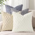 decorUhome Pack of 4 Faux Fur Throw Pillow Covers 18x18, Soft Decorative Couch Pillow Covers with Velvet Back for Modern Sofa Living Room, Grey/Beige