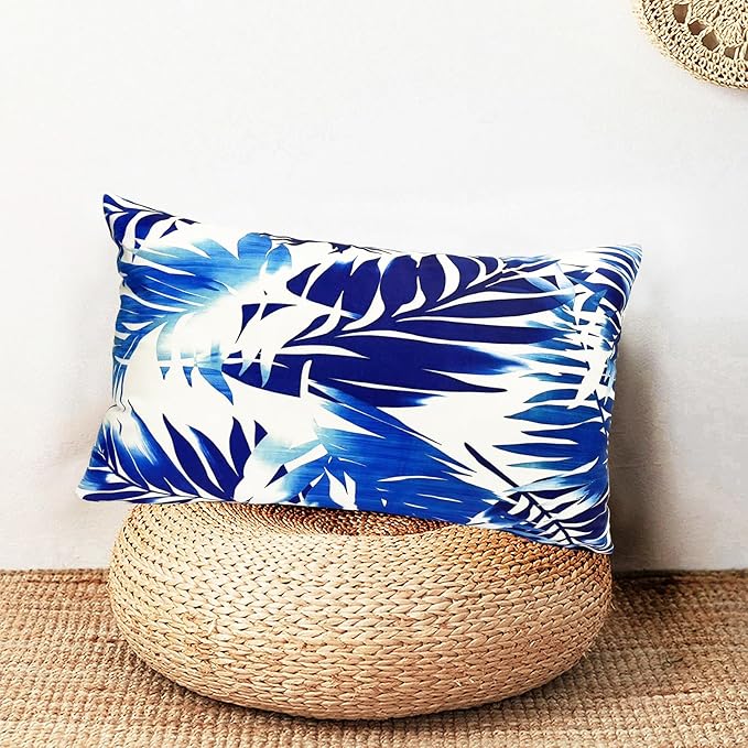 Decorative Throw Pillow Covers Set of 2 Blue Leaves of Tropical Pillow Covers 12x20 inch Soft Short Plush Square Throw Pillows,Farmhouse Outdoor Pillow Covers for Couch Sofa Living Room