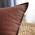 Jeanerlor Natural Cotton Linen Green Decorative 12"x20" Throw Pillow Case Cushion Cover with Twin Needles Stitch on Edge for Lumbar, (30 x 50cm), 2 Pcs, Reddish Brown