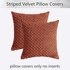 Kevin Textile Fall Pack of 2 Corduroy Decorative Throw Pillow Covers 22x22 Inch Soft Boho Striped Pillow Covers Modern Farmhouse Home Decor for Sofa Living Room Couch Bed Rust