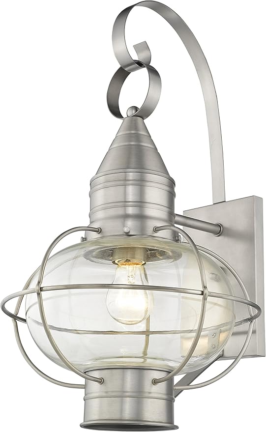 Livex 26904-91 Transitional One Light Outdoor Wall Lantern from Newburyport Collection in Pwt, Nckl, B/S, Slvr. Finish, Brushed Nickel
