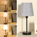 Grey Bedside Lamps for bedrooms Set of 2 - Nightstand Bedroom Lamp with USB C Port and AC Outlet Charging, 3 Way Dimmable Touch Control Small Bed Side Table Lamp, Night Stand Light for Kids/Guest Room