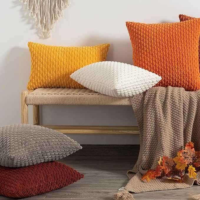 Kevin Textile Pack of 2 Light Brown Lumbar Decorative Throw Pillow Covers 12x20 Inch for Living Room Couch Soft Corduroy Rectangle Solid Cushion Case 30x50 cm Rustic Farmhouse Boho Home Decor