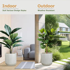 18.7" H x 16.9" D Ribbed Radius Fiberstone Round Planter with Drainage Hole, Weather Resistant for Indoor and Outdoor Use, Included 2 Extra Coco Mats (Frost Grey, 15" Pot Opening)