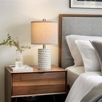 PORTRES 18.25" Modern Accent Ceramic Table Lamp Set of 2 for Bedroom White Desk Decor Bedside Lamps for Living Room Study Room Office Dorm Farmhouse Nightstand Lamp End Table Lamps
