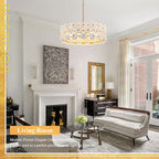 Modern 24" Flower Glass Chandelier Luxury Gold 8 Lights Ceiling Pendant Light Fixture for Living Dining Room Foyer Entryway Kitchen Bedroom, E12