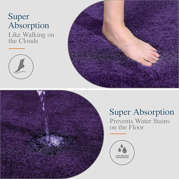 Walensee Bath Mat - Non Slip, Thick Plush, Machine Washable (20 x 32, Dark Purple) Soft Microfiber Shaggy Rug for Bathroom & Shower