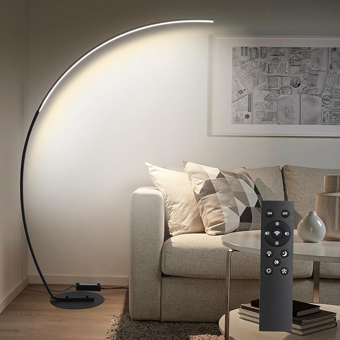 67in Dimmable LED Arc Floor lamp with 3 Color Temperatures, Modern Floor Lamps for Living Room, Standing Tall Lamp with Remote Control Reading Ambient Lighting for Bedroom Office Living Room