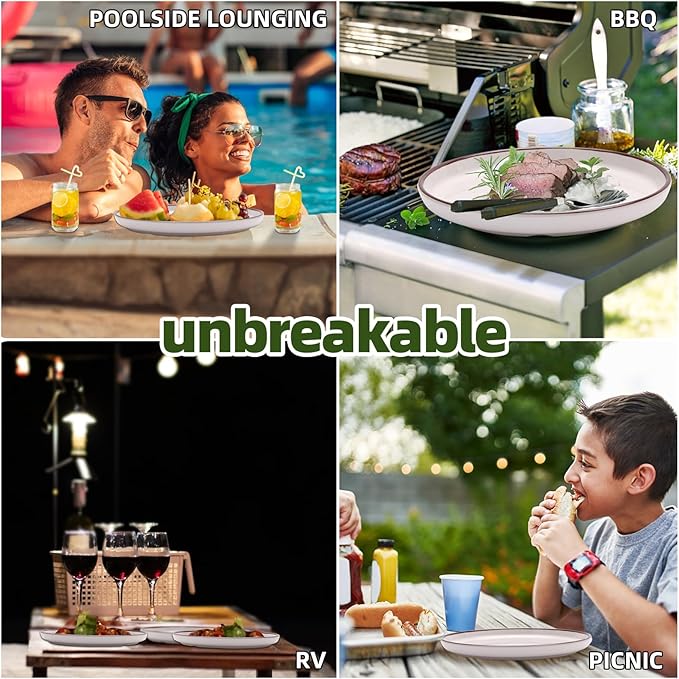 12-Piece Melamine Dinnerware Sets – Unbreakable Plates & Bowls Sets for Outdoor, Camping, Picnic, Party – Durable Dishware Sets, Lightweight & Shatterproof (White)