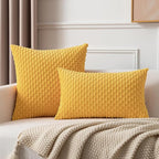 Kevin Textile Velvet Pillow Covers Striped Decorative Throw Cushion Case with Hidden Zipper for Home Couch/Bedroom 2 Pack (24x24 Inch Yellow)