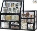 MOOCHI Black 3 Pieces Makeup Organizers for Vantity, glass, Skin Care Organizer, Drawers,Brush Organizer,Countertop Cosmetics Storage Display Case
