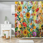 Bohemian Bathroom Curtain Colorful Boho Floral Print Beautiful Bright Polyester Fabric Cloth Shower Curtain for Bathroom Decoration, 72"x72"