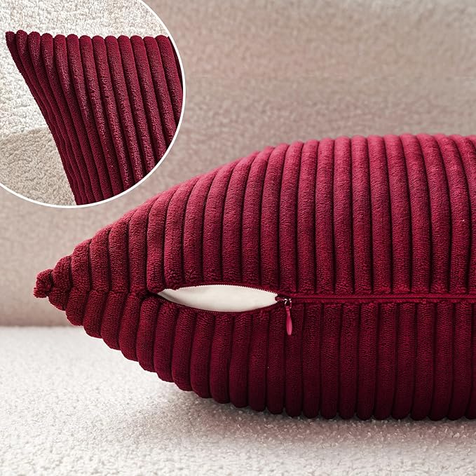 MIULEE Winter Pack of 2 Corduroy Soft Soild Decorative Square Christmas Throw Pillow Covers Cushion Cases Pillow Cases for Couch Sofa Bedroom Car 20 x 20 Inch 50 x 50 Cm Burgundy