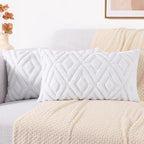 decorUhome Couch Throw Pillow Covers 12x20 Set of 2, Decorative Soft Plush Faux Wool Lumbar Neutral Accent Pillow Covers for Bed Sofa Living Room, Pure White