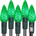 WATERGLIDE C6 Christmas Lights, 33ft 100 LED Faceted String Lights Green Wire Fairy Lights with 29V Safe Adaptor, 8 Lighting Mode, Waterproof for Indoor Outdoor Patio Xmas Tree Party Decor, Green