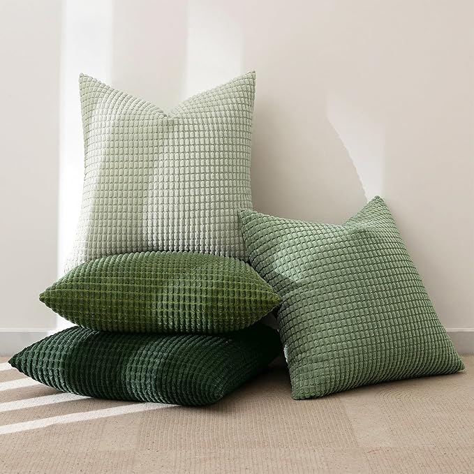 MIULEE Sage Green Pillow Covers 16x16 Inch Set of 4 Boho Farmhouse Home Decor Mordern Nordic Throw Pillows Covers Soft Corduroy for Couch Bed Sofa Living Room Forest Green
