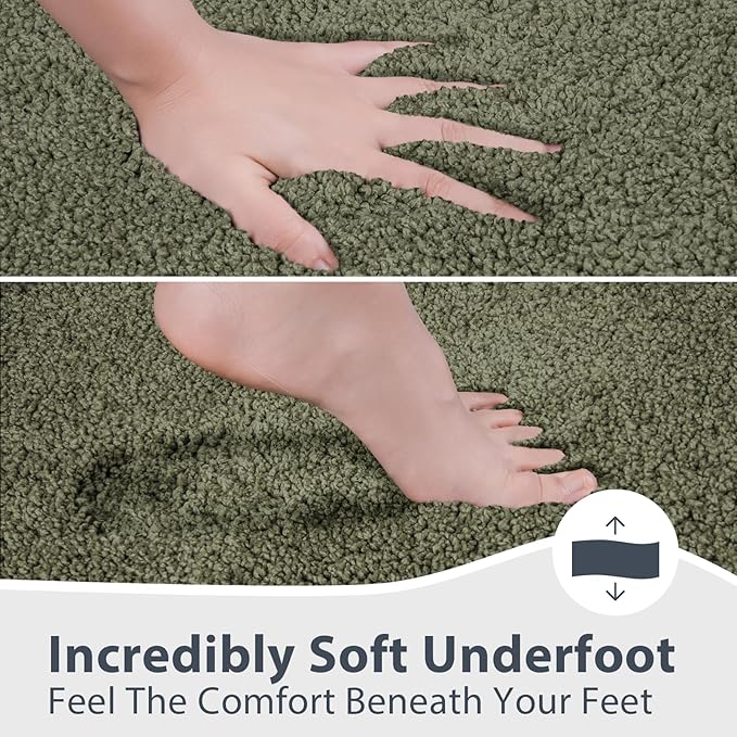 Bathroom Rugs 24" x 60", Non-Slip Extra Soft Absorbent Bath Rugs, Machine Washable Quick Dry Bath Mats for Bathroom Floor, Shower, Bathtub and Sink, Sage Green & Budding Green