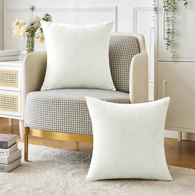 MIULEE Pack of 2 Christmas Couch Throw Pillow Covers 20x20 Inch Soft White Chenille Pillow Covers for Sofa Living Room Solid Dyed Pillow Cases