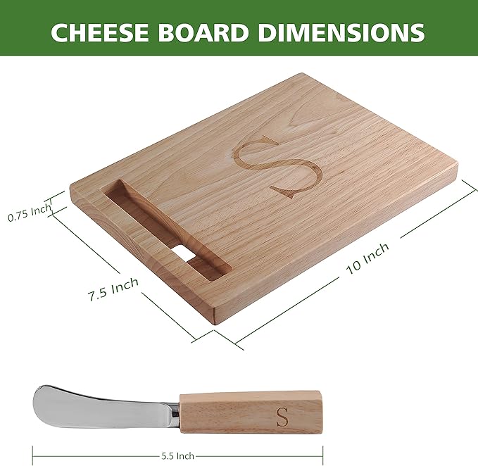 Miicol Wood Charcuterie Board, Monogram Cheese Board 10 Inch, Personalized Initial Cutting Board with Spreader, Unique Housewarming Gift, Ideal for Kitchen, Home, Letter S