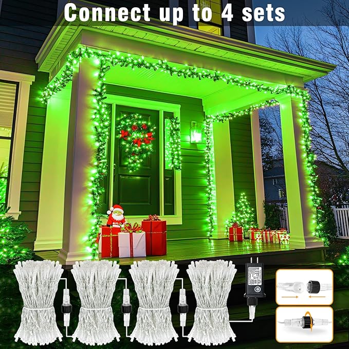 100FT 300 LED Christmas Lights Outdoor, Plug in Christmas String Lights Indoor, Waterproof & 8 Modes & Timer Function, Connectable Fairy Twinkle Light for Bedroom Patio Wedding Party Decor, Green