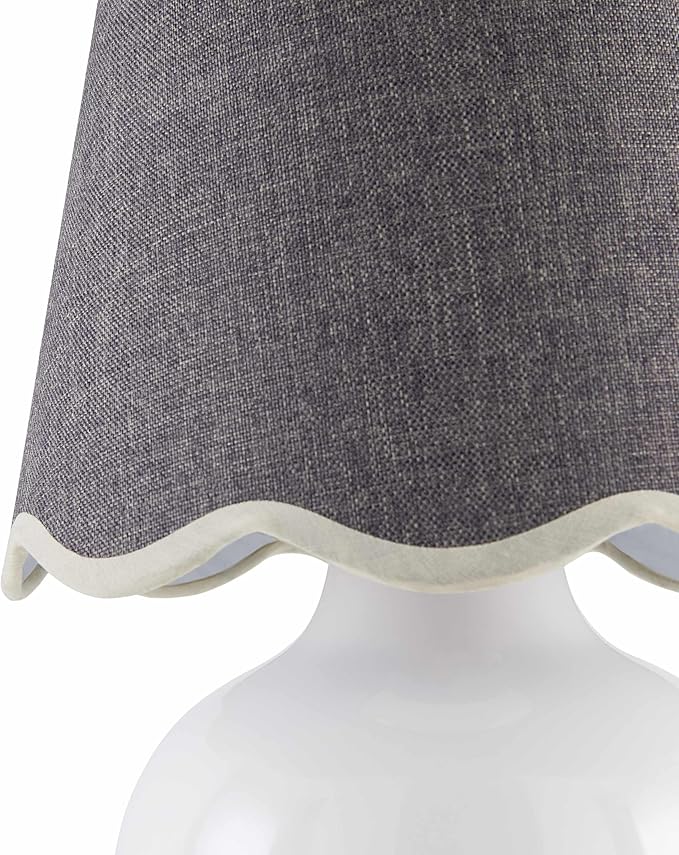 BoutiqueRugs Navarro Boho Ceramic Bedside Table Lamp for Bedroom Nightstand and Living Room - Shade Cotton - White, Gray - 13" H