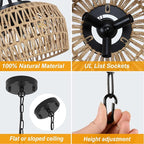 HMVPL Farmhouse Chandelier for Dining Room, 3-Light Boho Rattan Chandelier Light Fixture Ceiling Hanging with Woven Lampshade, Small Wicker Coastal Pendant Light for Kitchen Bedroom Island Hallway