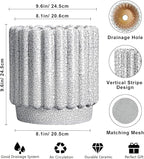 Ceramic Flower Pots - 9.6 Inch Indoor Planter, Decorative Ceramic Plant Pots with Drainage Hole, Fluted Round Large Planter Outdoor, Living Room Decor, Gifts for Women Men, Black and White