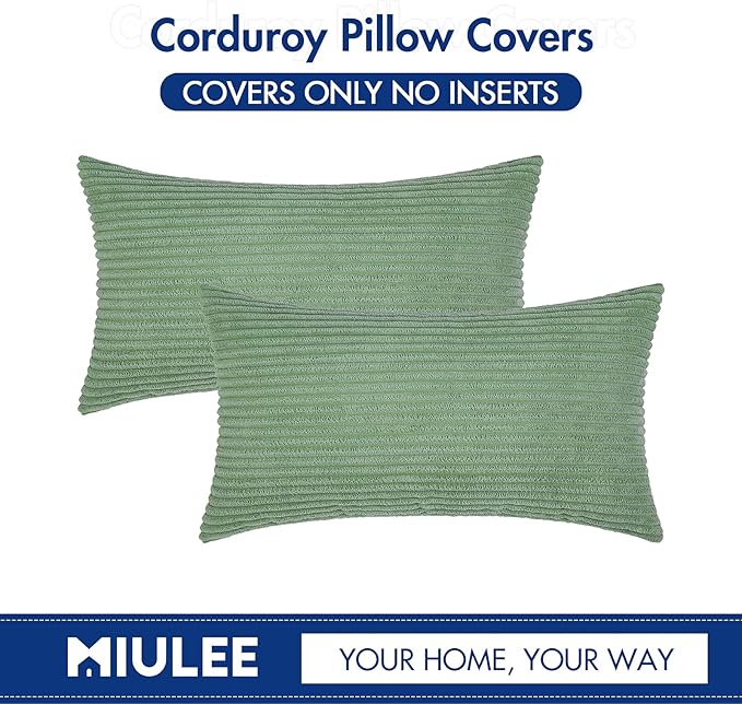 MIULEE Pack of 2 Pillow Covers Soft Soild Decorative Throw Pillow Covers Set Cushion Cases Pillowcases for Sofa Bedroom Car 12 x 20 Inch 30 x 50 Cm Sage Green