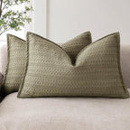Foindtower Set of 2 Decorative Cotton Waffle Weave Lumbar Throw Pillow Covers Euro Shams Cushion Covers Accent European Pillowcase for Bed Couch Bedroom Living Room Home Decor 12×20 Inch Olive Green