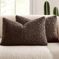 MIULEE Pack of 2 Throw Pillow Covers 12x20 Inch Neutral Chocolate Faux Fur Decorative Sherpa Pillow Covers Fuzzy Accent Soft Sheepskin Fleece Cushion Cases for Boho Home Decor Couch Living Room Bed