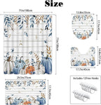 MEHOFOND 4pcs Fall Pumpkin Shower Curtain Set,Autumn Watercolor Blue White Pumpkin Shower Curtain Set,Farmhouse Eucalyptus Leaves Rustic Wood Bathroom Decor,Thanksgiving Holiday Curtains Set 72x72 in