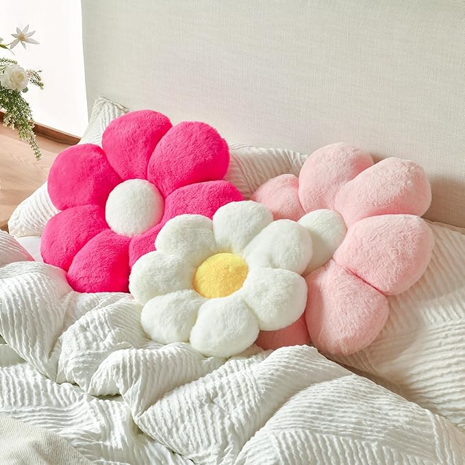 Xuyier Flower Pillow, Decorative Throw Pillow, 19.6“ Cute Daisy Pillow, Aesthetic Fun Decor Pillows for Bed, Flower Shaped Accent Cozy Pillow for Couch