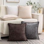 Brown Decorative Throw Pillow Covers 22x22 Inch Set of 2 Cozy Soild Chenille Cushion Cases Soft Textured Square Couch Pillows Cover Boho Accent Farmhouse Pillowcases for Sofa Bed