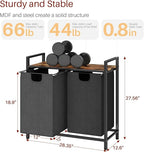 Laundry Basket Organizer, Laundry Hamper with Shelf & 2 Pull-Out Removable Bags, Dirty Clothes Hamper Organizer for Laundry Room Bathroom and Dorm, 2 x 11.8 gallons (44.5L)