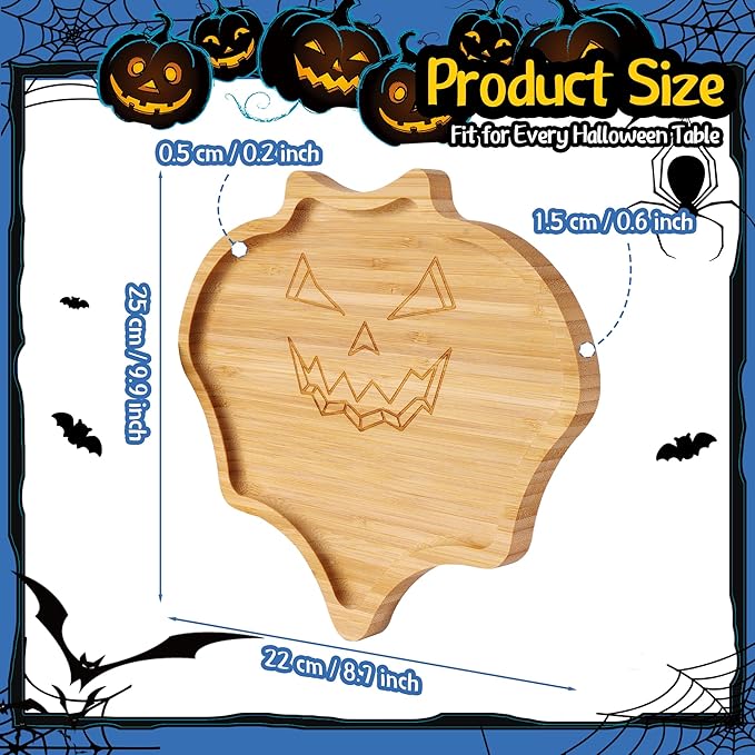 TJ POP Halloween Bat-Shaped Bamboo Serving Tray - 10"x9" Spooky Bat Snack Dessert Platter, Eco-Friendly Natural Wooden Charcuterie Board for Candy, Cookies, Appetizers, Party Decor & Festive Feasts