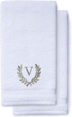 Decorative and Monogrammed Hand Towels for Bathroom Kitchen Makeup | Personalized Gift for Wedding-Bridal | Roman Font Custom Luxury Turkish Towel | Spa Collection, Oversized, 16 X 30 Inch, Set of 2