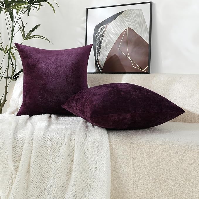 Jeneoo Plum Purple Decorative Throw Pillow Covers Soft Chenille Comfy Square Couch Cushion Cases for Living Room Sofa Decor (Set of 2, 16 x 16 Inches)