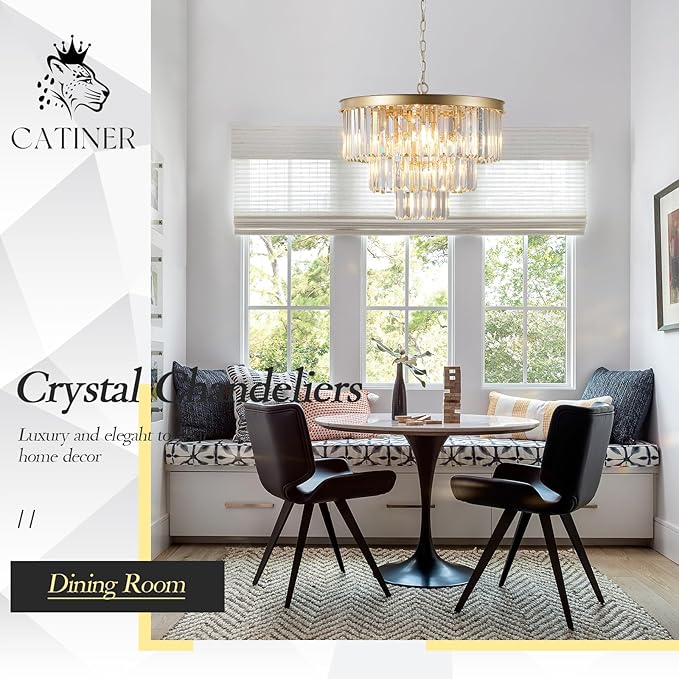 Modern Crystal Chandeliers,Gold 20” Round Chandeliers for Dining Room 3 Tiers 7 Lights Luxury K9 Crystal Ceiling Pendant Light Fixture for Foyer Bedroom Closet