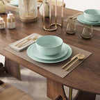 Yoshy 12-Piece Green Bone China Dinnerware with Lightweight Durable Chip Resistant Design Service for 4