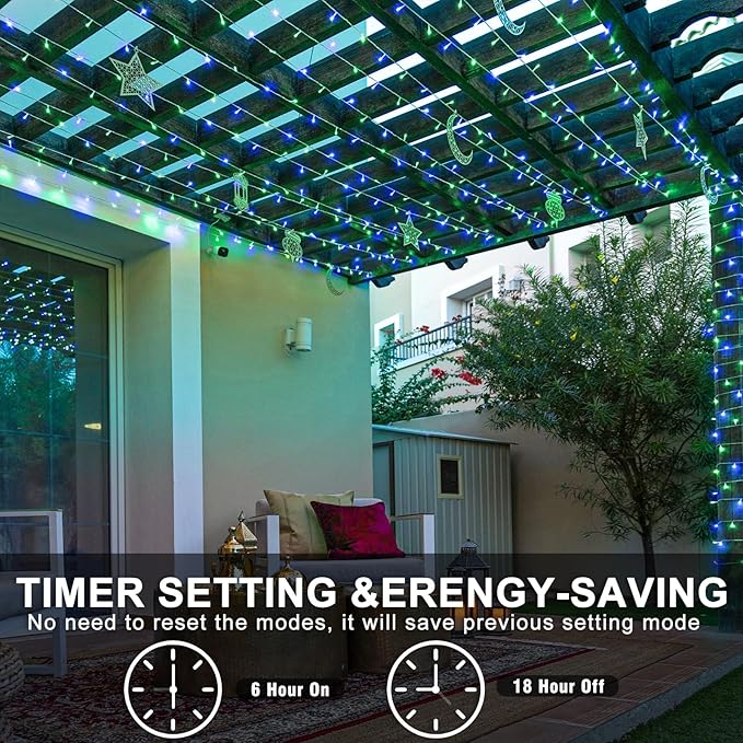 120 LED Blue Green Christmas Lights Outdoor Waterproof, 40ft Clear Wire Christmas Tree Lights 8 Modes Plug in Twinkle Fairy Lights for Indoor Christmas Bedroom Tree Decoration