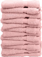 Luxury Hotel & Spa Quality, 100% Turkish Cotton 700 GSM Cloth, Towel, for Body wash, Makeup & Facial Cleaning, Baby, face, loofah, Dobby Border Soft washcloths Towel Set 13" X 13", Pink, Set of 12
