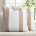 Adabana Modern Pillow Covers 18x18 Set of 2 Farmhouse Decor Patchwork Linen Cushion Covers for Living Room Couch Bed White and Beige
