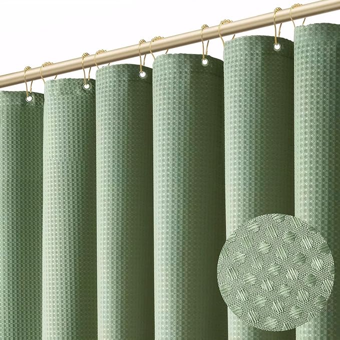 Boho Shower Curtain Set, Waterproof Fabric Shower Curtains, Luxury Hotel Style, Waffle Texture, Heavy Duty, Extra Long Bath Curtain, No Hook, Bathroom Decor, 72x78 Inch, SageGreen